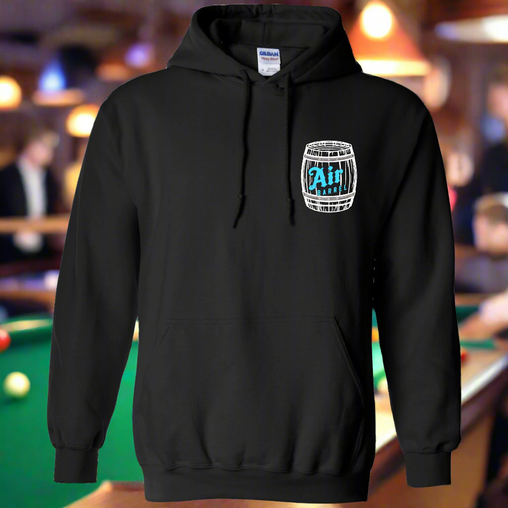 Air Barrel Apparel White and Baby Blue Logo Black Hoodie