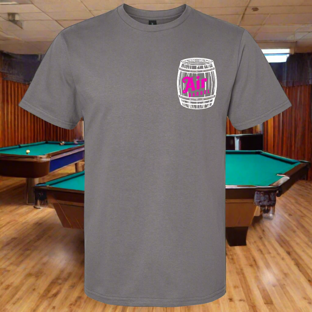 Air Barrel Apparel White and Pink Logo Grey Shirt