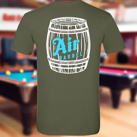 Air Barrel Apparel's White and Baby Blue Logo Military Green Shirt