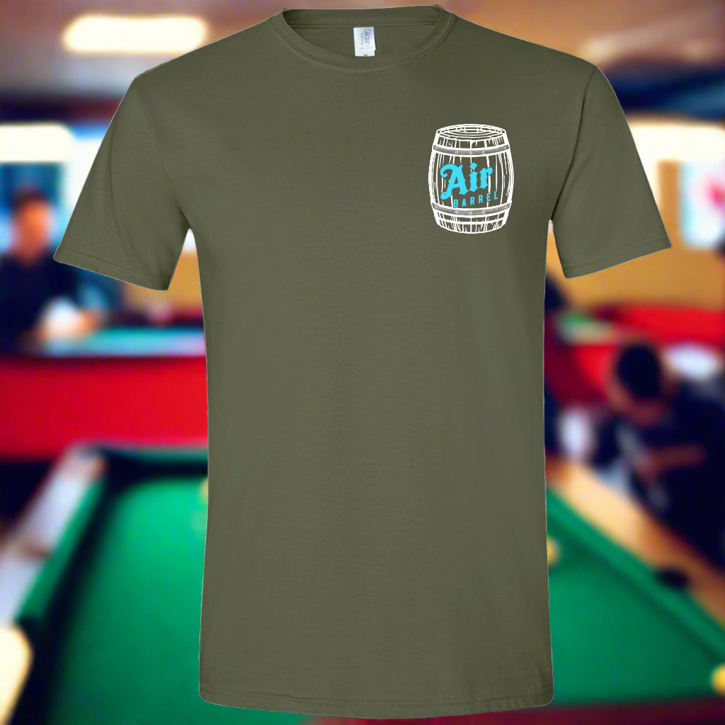 Air Barrel Apparel's White and Baby Blue Logo Military Green Shirt