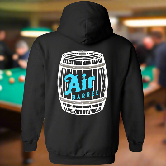 Air Barrel Apparel White and Baby Blue Logo Black Hoodie