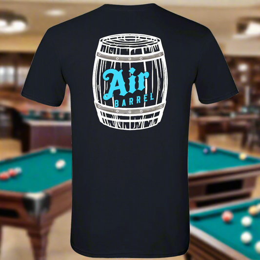 Air Barrel Apparel White and Baby Blue Logo Black Shirt