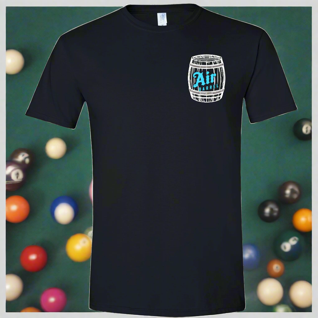 Air Barrel Apparel White and Baby Blue Logo Black Shirt