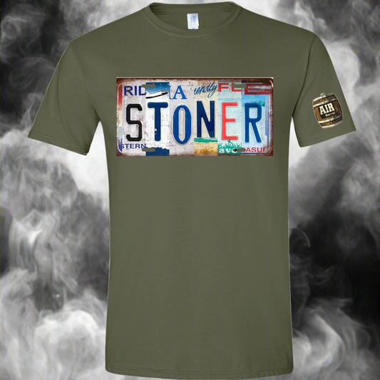 Air Barrel Stoner License Plate Shirt Military Green