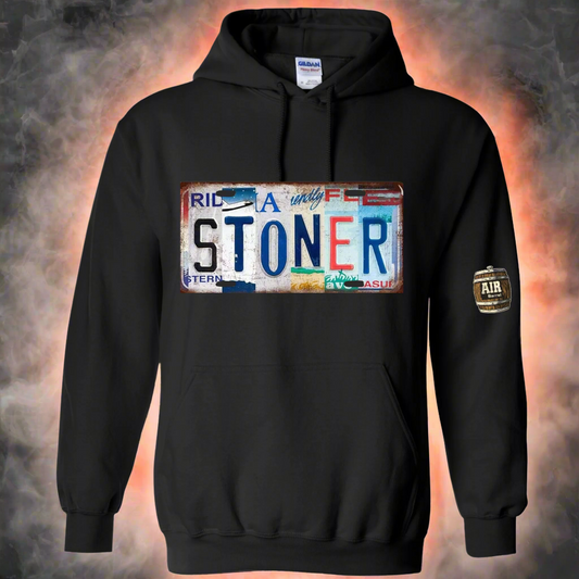 Air Barrel Stoner License Plate Hoodie black