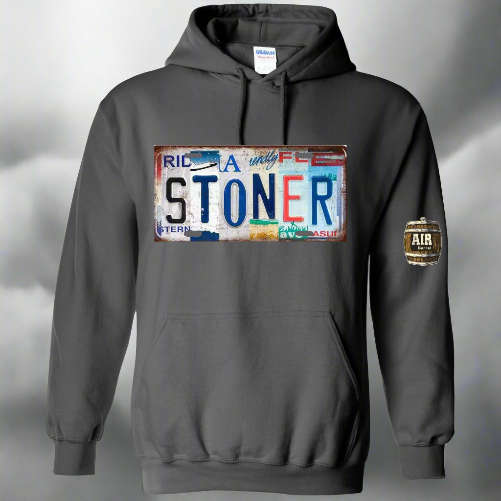 Air Barrel Stoner License Plate Hoodie Graphite