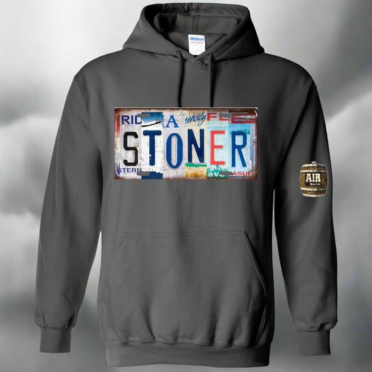 Air Barrel Stoner License Plate Hoodie Graphite