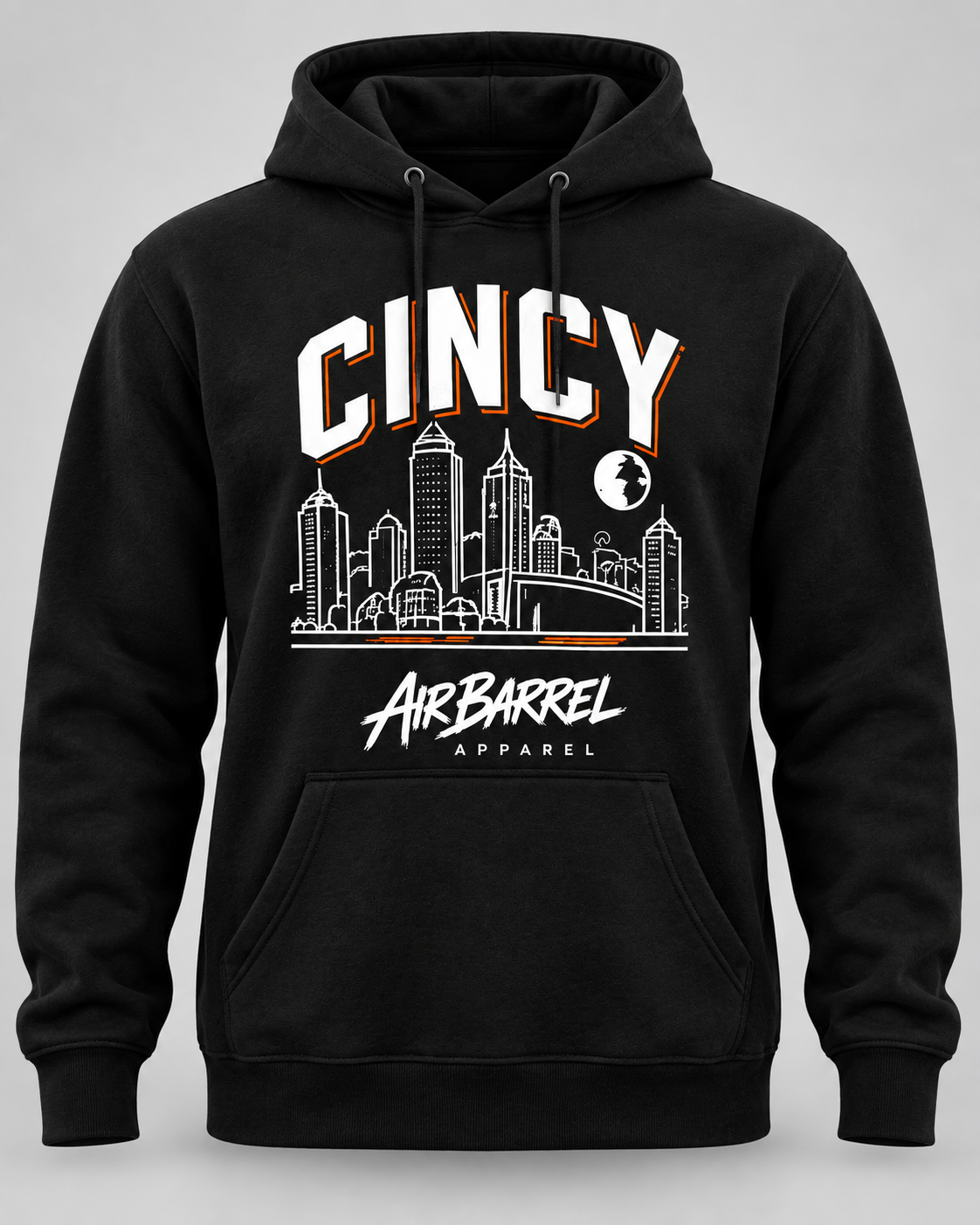 Air Barrel Apparel Cincy Fan black hoodie with orange accent