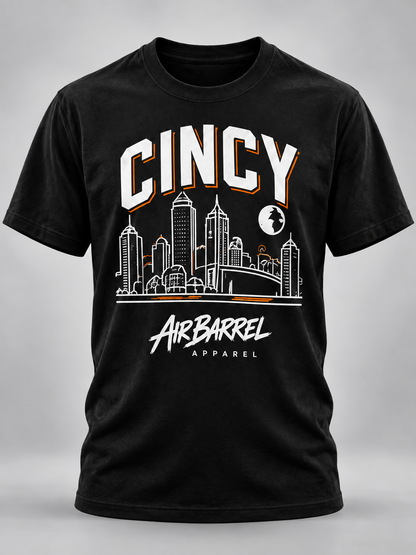 Air Barrel Apparel Cincy Fan black shirt with orange accent