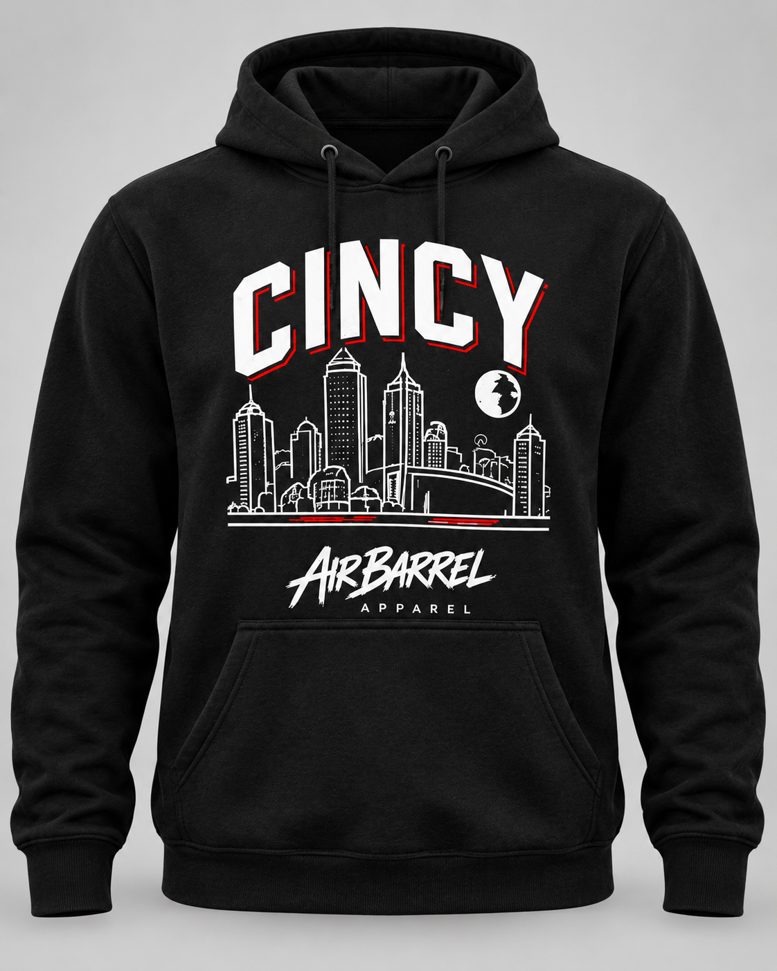Air Barrel Apparel Cincy Fan black hoodie with red accent