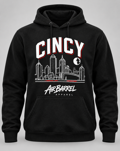 Air Barrel Apparel Cincy Fan black hoodie with red accent